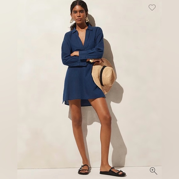 Women’s J Crew Bungalow Tunic Beach Vacation Slash Pockets 100% Cotton Dress - Picture 1 of 7